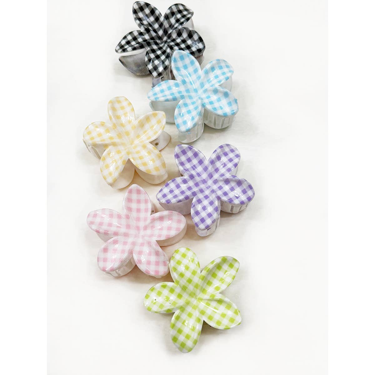 Gingham Pattern Flower Hair Claw