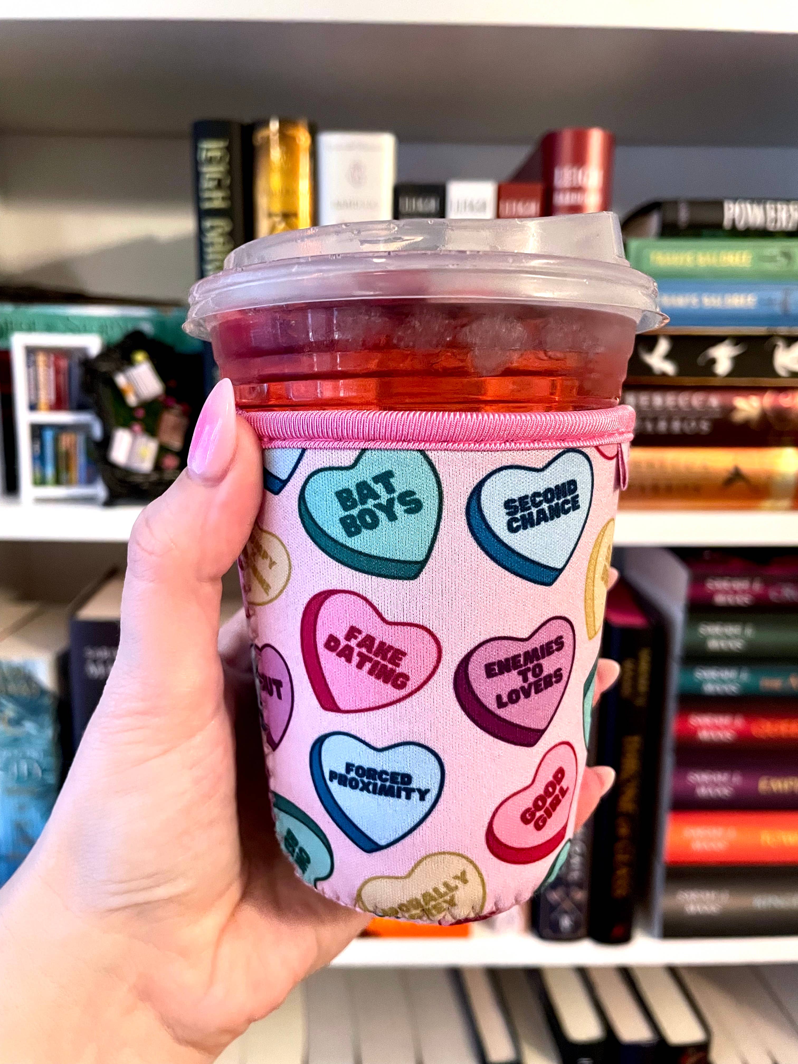 Candy Heart Book Tropes Iced Coffee Drink Sleeve - Small