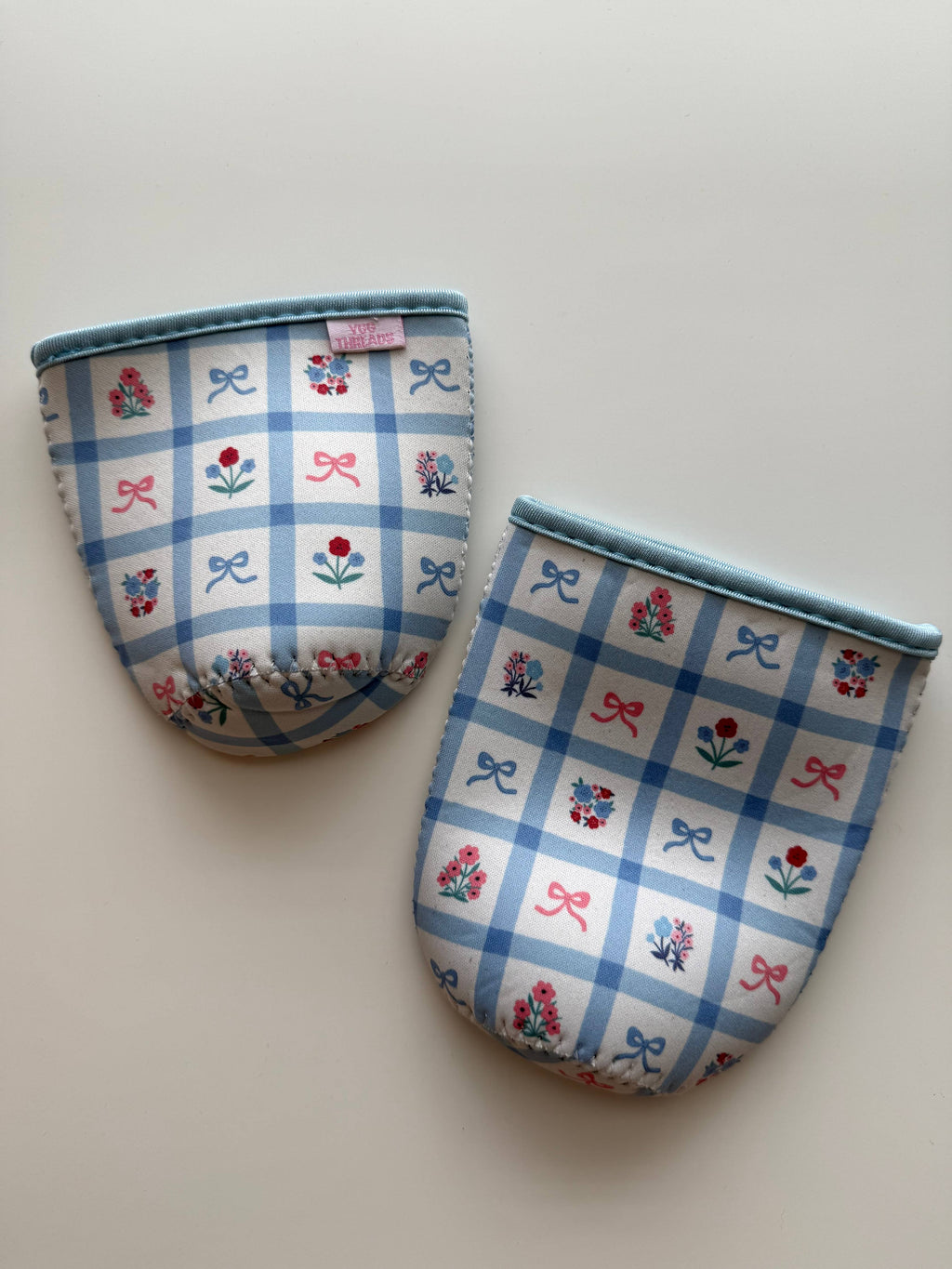 Blue Floral Gingham Iced Coffee Drink Sleeve- Medium