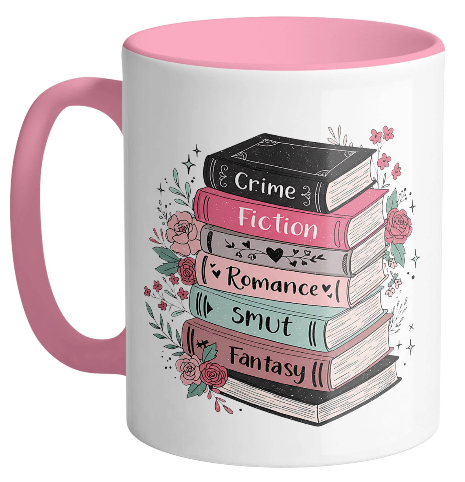 Floral Book Genre Stack Ceramic Mug