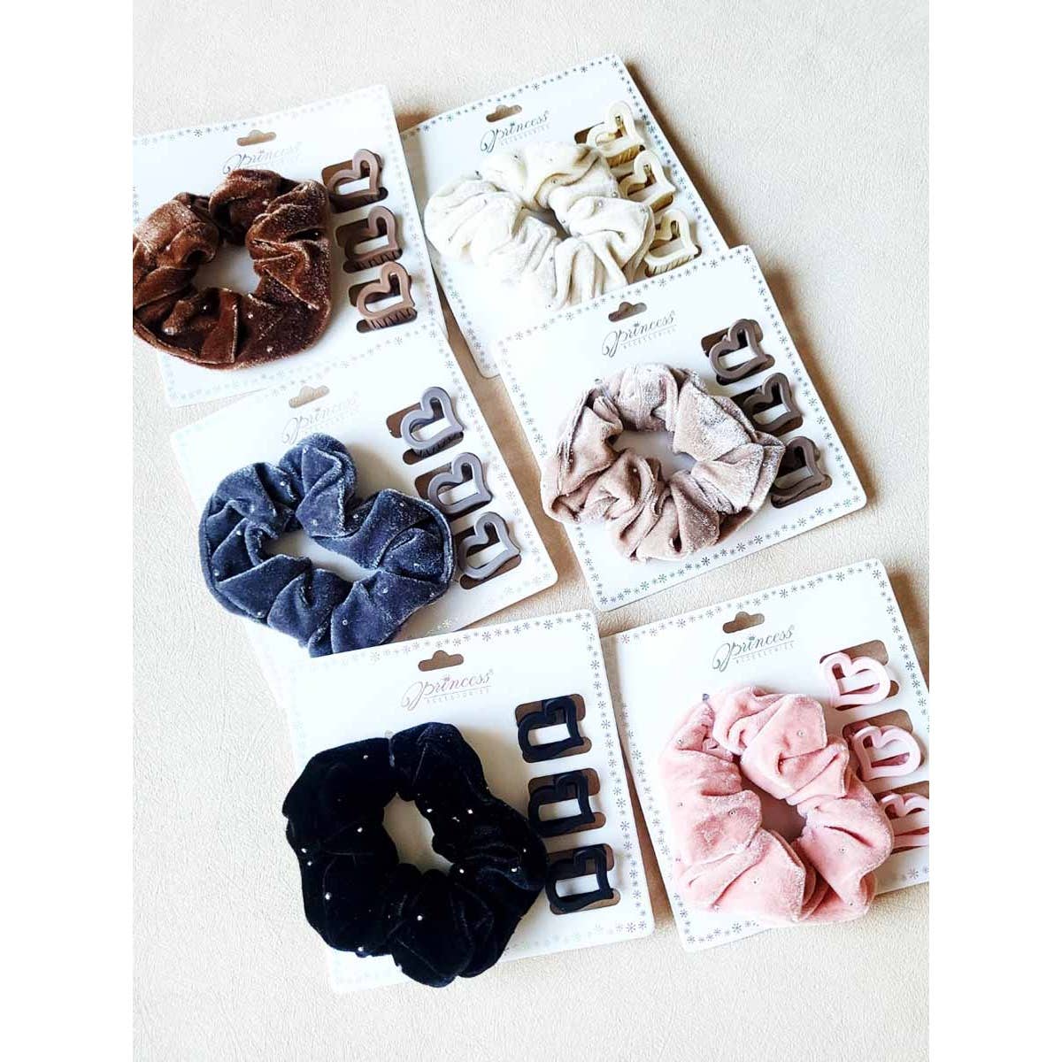 Heart Shape Hair Claw and Velvet Hair Tie Set