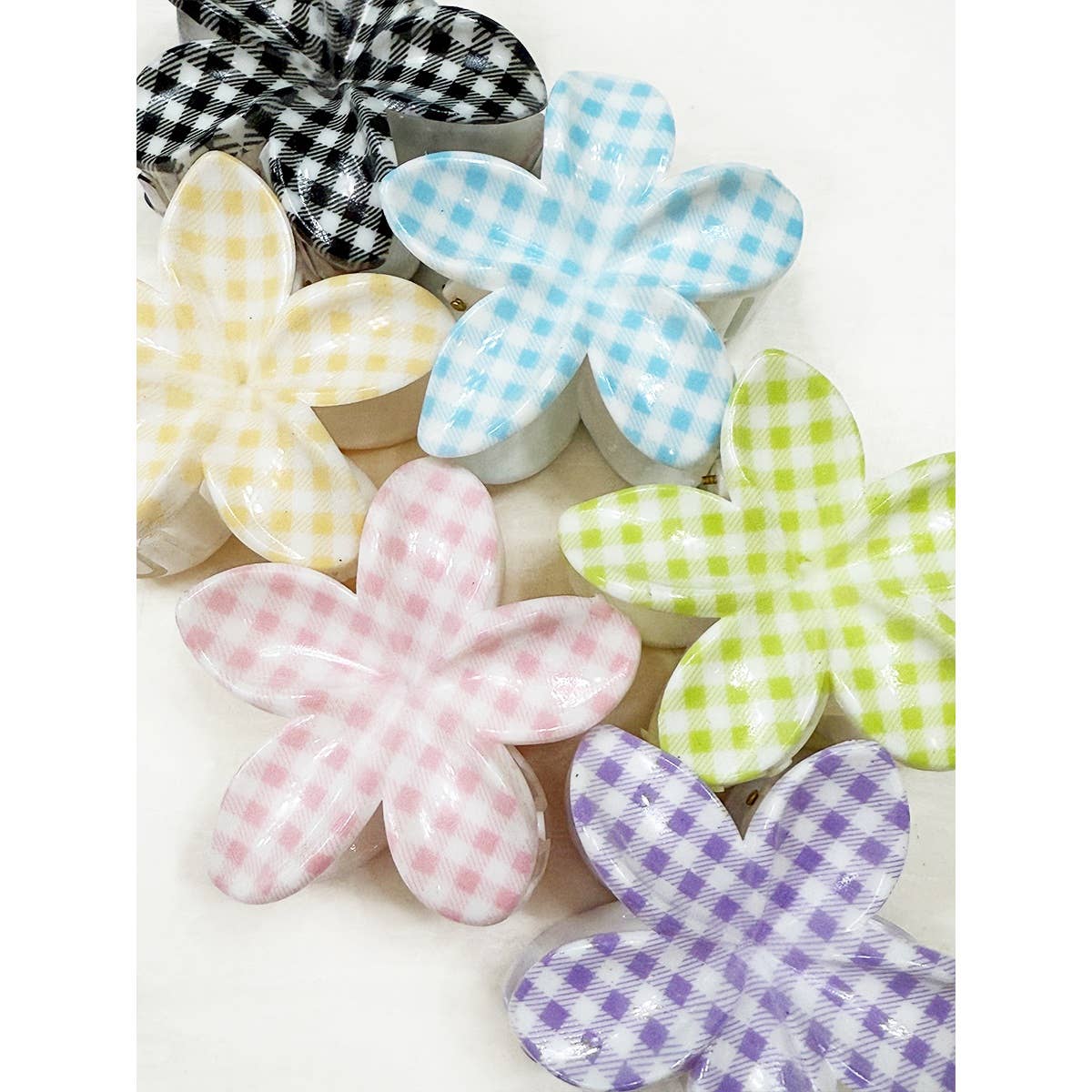 Gingham Pattern Flower Hair Claw