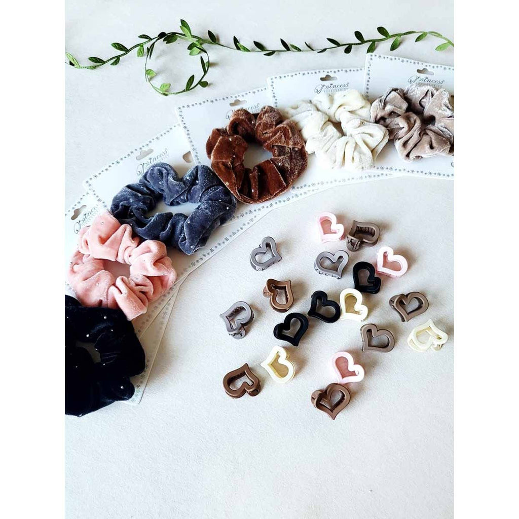 Heart Shape Hair Claw and Velvet Hair Tie Set