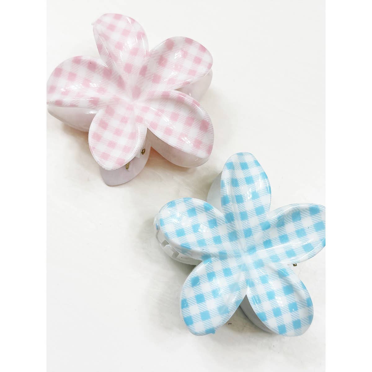 Gingham Pattern Flower Hair Claw