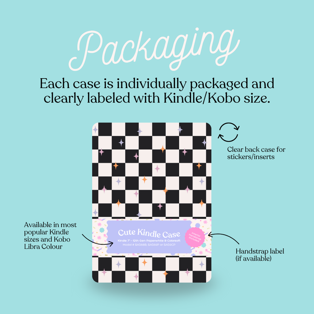 Retro Checkered Clear Back & Handle Kindle & Kobo Case