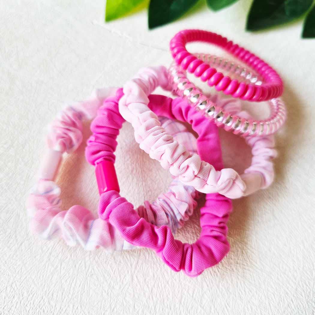 Pink Multi Design Hair Tie Set