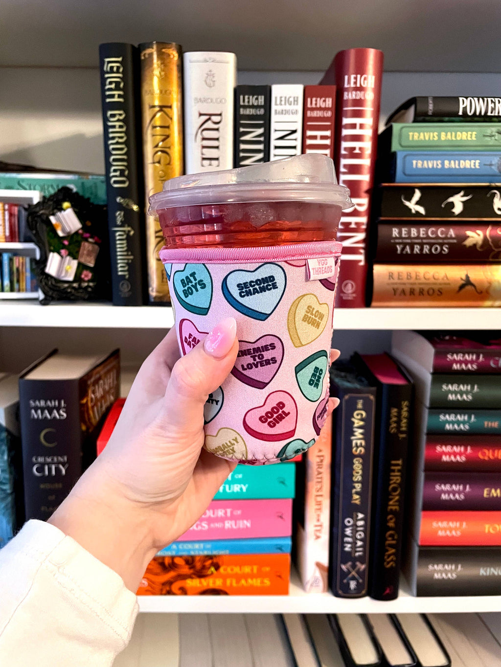 Candy Heart Book Tropes Iced Coffee Drink Sleeve - Small