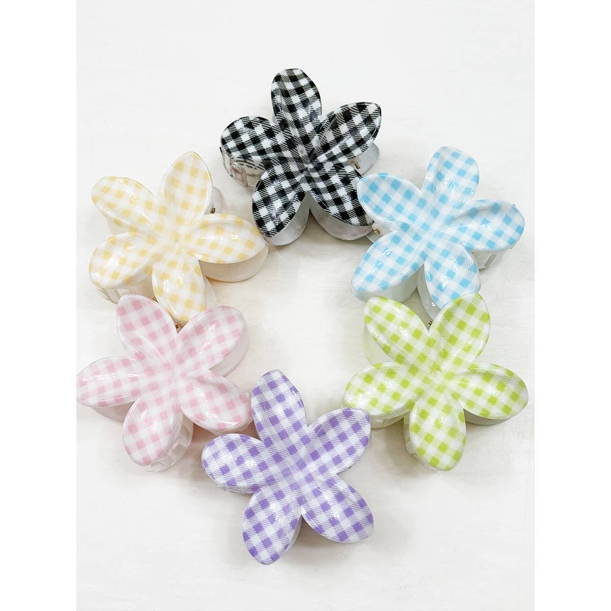 Gingham Pattern Flower Hair Claw