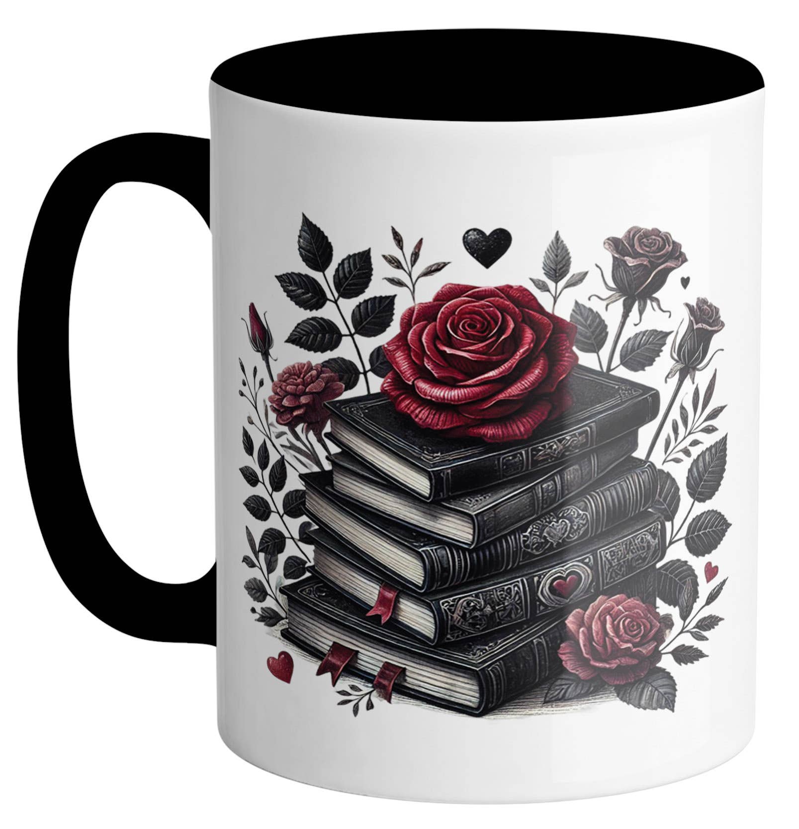 Dark Romantic Roses Book Stack Ceramic Mug