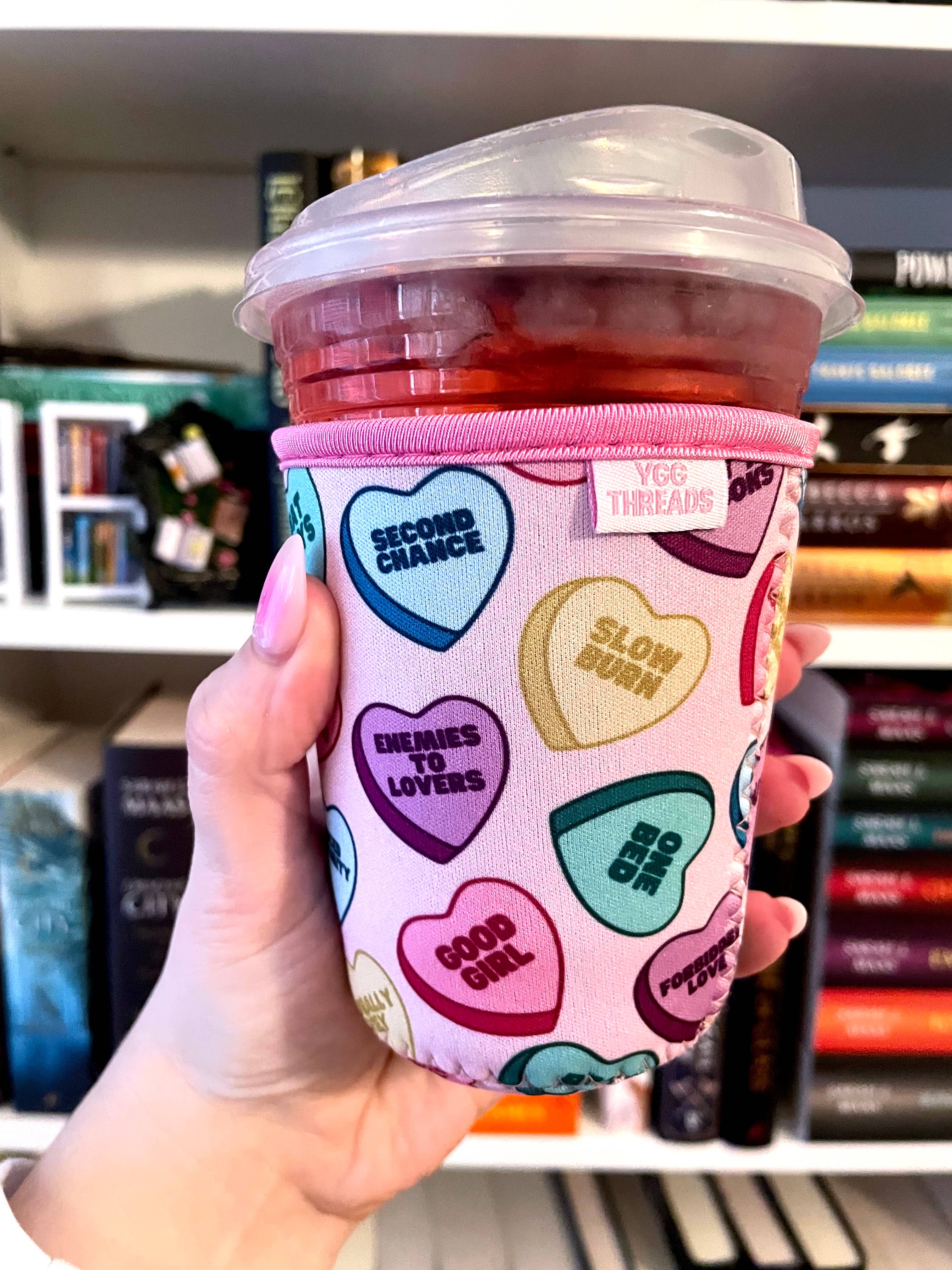 Candy Heart Book Tropes Iced Coffee Drink Sleeve - Small